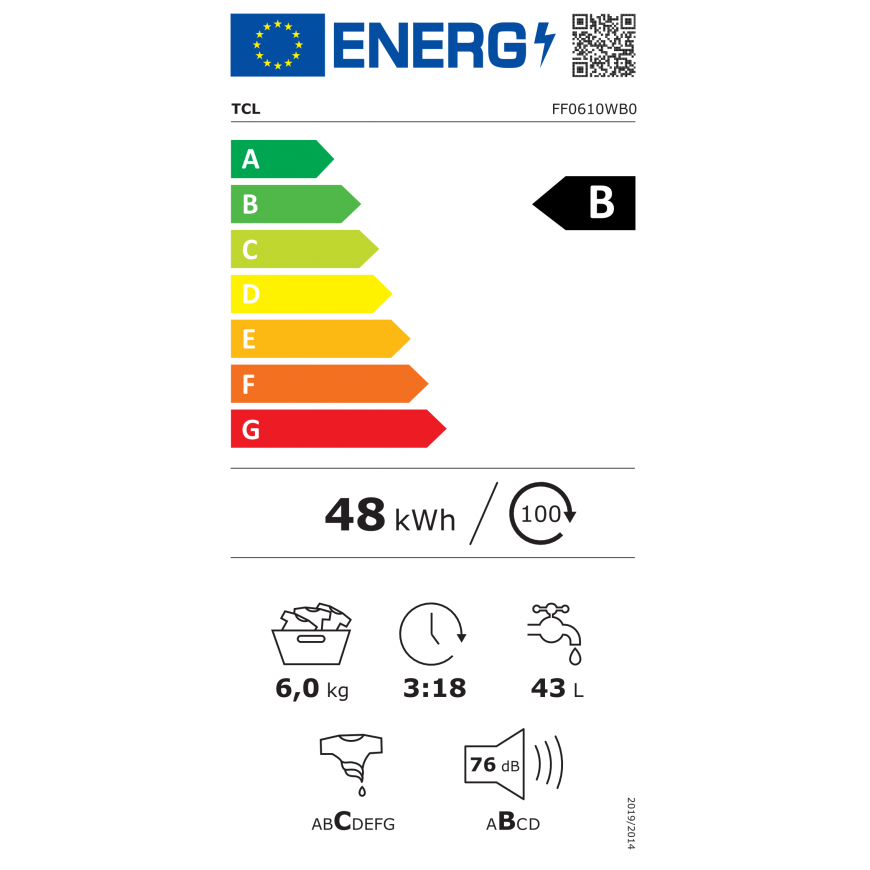 TCL skalbyklė | FF0610WB0 | Energijos efektyvumo klasė B |