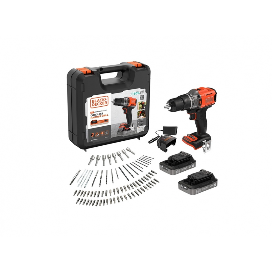 Аккумуляторная ударная дрель BLACK & DECKER 18В с 2 батареями 18В 2.0Ah