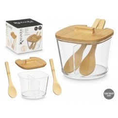 Bamboo double lid sugar bowl, 9.5×10×11.5 cm, 93519, Kinvara