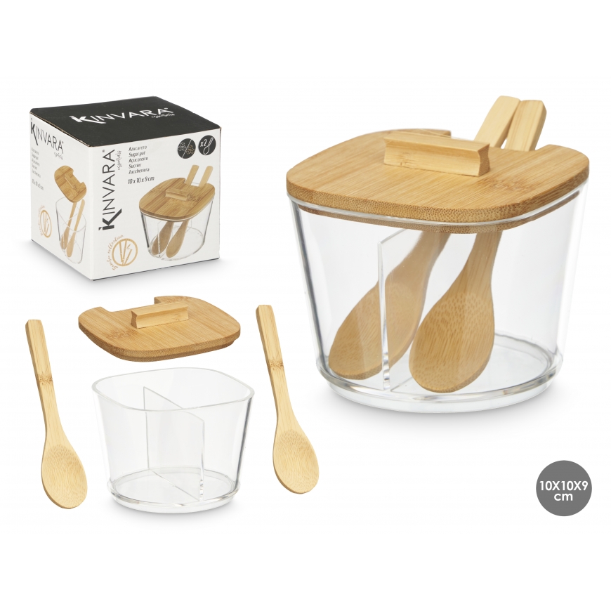 Bamboo double lid sugar bowl, 9.5×10×11.5 cm, 93519, Kinvara