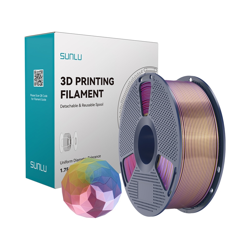 Sunlu PLA+ Silk Four-Color Filament (blue-purple-red-gold)