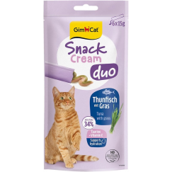 Gardumi kaķiem - GimCat SNACK CREAM DUO TUNA & GRASS 6 X 15 G