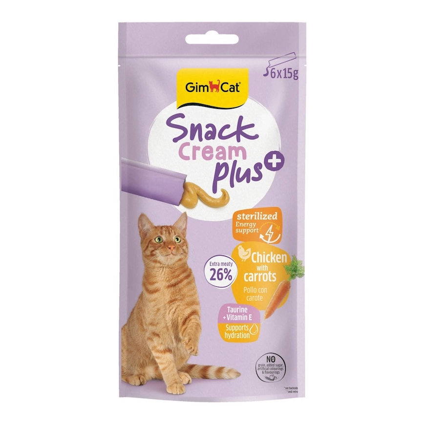 Gardumi kaķiem — GimCat SNACK CREAM + CHICKEN & CARROT (STERILIS