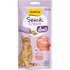 Gardumi kaķiem - GimCat SNACK CREAM DUO SALMON & TOMATO 6 X 15 G