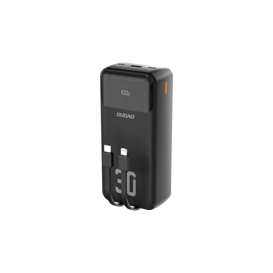 K15MAX 30000mAh PD 22.5W Повербанк с встроенными кабелями черный