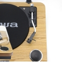 Aiwa LPS-25WD vinyylisoitin sisäänrakennetuilla kaiuttimilla, puinen