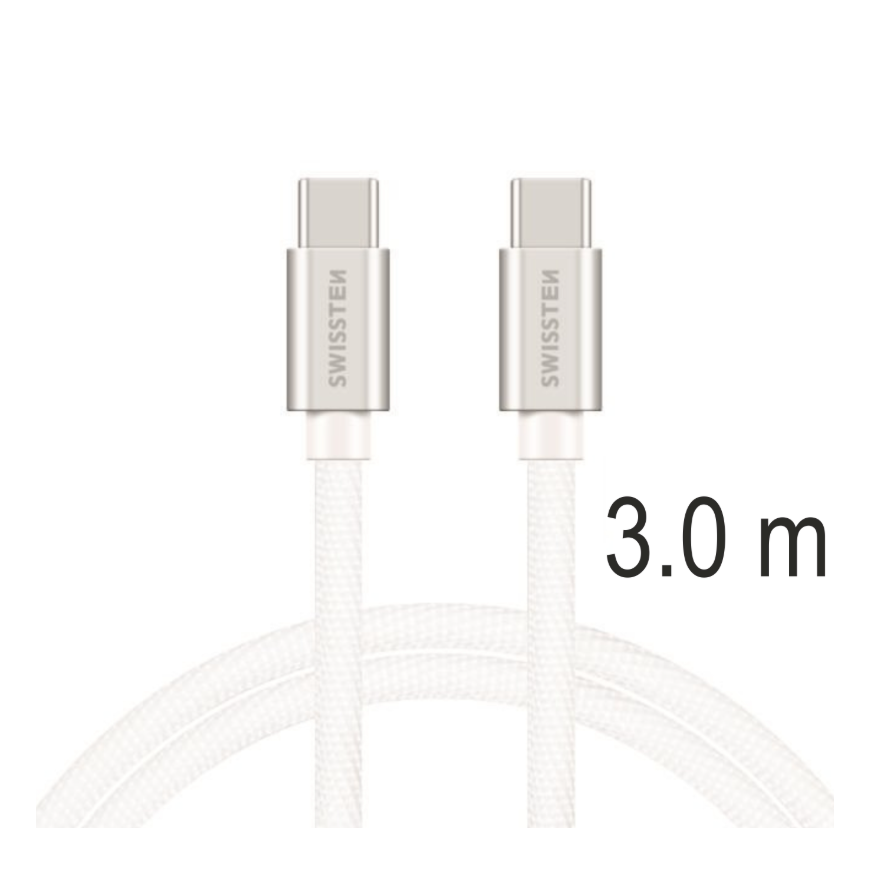 Swissten Textile Universāls Quick Charge 3.1 USB-C / USB-C Datu un Uzlādes Kabelis 3m sudrabs