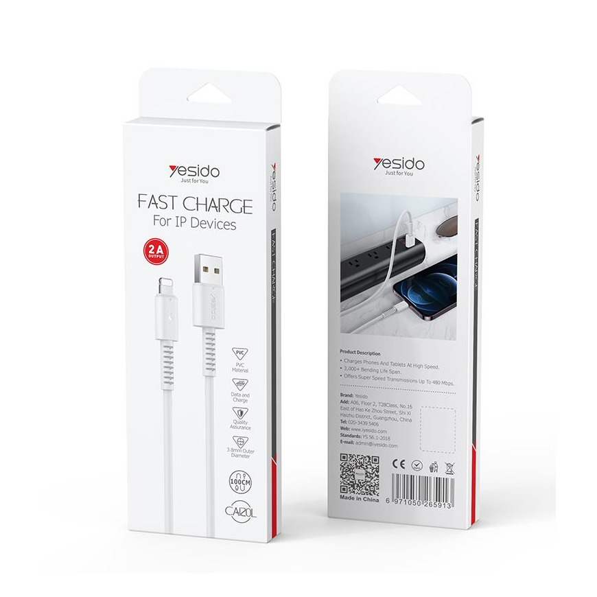 YESIDO CABLE CA120 18W USB|LIGHTNING 1M PVC 2A WHITE – 2