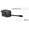 Swissten SlideCHARGE Tīkla Lādētājs GaN 30W USB-A 18W Ar ievelkamu USB-C vadu 0.75m melns Swissten SlideCHARGE Tīkla Lādētājs GaN 30W USB-A 18W Ar ievelkamu USB-C vadu 0.75m melns