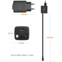 Swissten SlideCHARGE Tīkla Lādētājs GaN 30W USB-A 18W Ar ievelkamu USB-C vadu 0.75m melns Swissten SlideCHARGE Tīkla Lādētājs GaN 30W USB-A 18W Ar ievelkamu USB-C vadu 0.75m melns