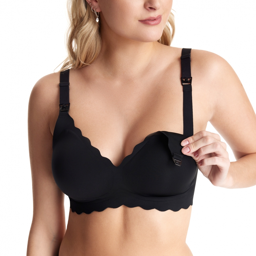 MOMCOZY YN46 SEAMLESS SUPPORT FLORAL NURSING BRA BLACK 3XL
