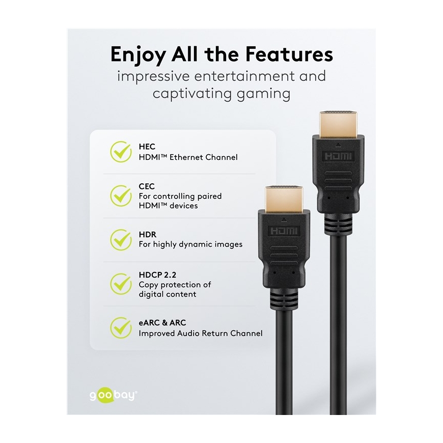 Goobay 80101 HDMI High-Speed Cable with Ethernet | Soft | 1 – 2