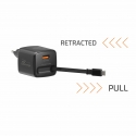 Swissten SlideCHARGE Tīkla Lādētājs GaN 45W USB-A 18W Ar ievelkamu USB-C vadu 0.75m melns Swissten SlideCHARGE Tīkla Lādētājs GaN 45W USB-A 18W Ar ievelkamu USB-C vadu 0.75m melns