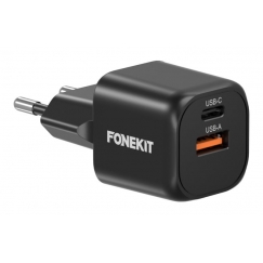 FoneKit Mini 20 W, USB-C + USB-A, musta