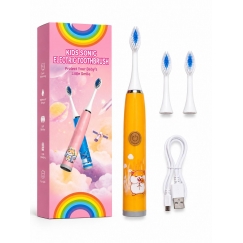 Kids Rechargeable Sonic Electric Toothbrush, USB Charging, 3 Brush Heads (1+2 Replacement Heads), Soft Bristles, Waterproof, Cut