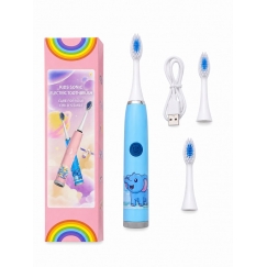 Kids Rechargeable Sonic Electric Toothbrush, USB Charging, 3 Brush Heads (1+2 Replacement Heads), Soft Bristles, Waterproof, Blu