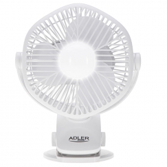 Rechargeable fan with clip | AD 7335 | Table Fan | 6 W | Diameter 12.7 cm | Number of speeds 3 | Oscillation | White
