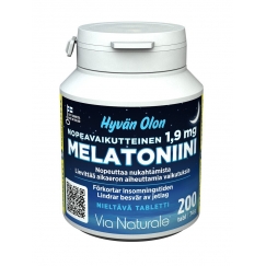 Via Naturale Hyvän Olon Nopeavaikutteinen Melatoniini 1,9 mg, 200 tabl