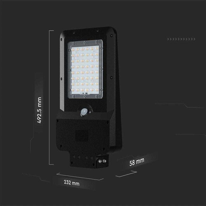 V-tac 20W LED street lamp with solar panel and motion sensor, black, 3000/4000/6000K, 140°x70° – 4