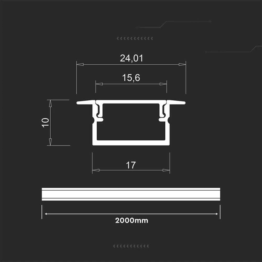 V-tac LED sisseehitatud profiil kaanega, hõbedane, 2000x24x10mm – 4