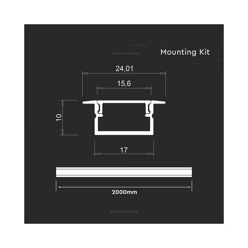 V-tac LED įleidžiamas profilis su dangteliu, sidabro sp., 2000x24x10mm – 5