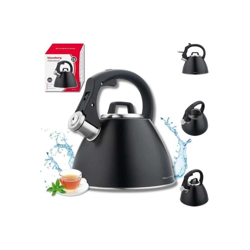 Kettle, Nerūsējošā tērauda kettles 2,5 l matēti melnā krāsā ar mīkstu rokturi, Klausberg kb-7952