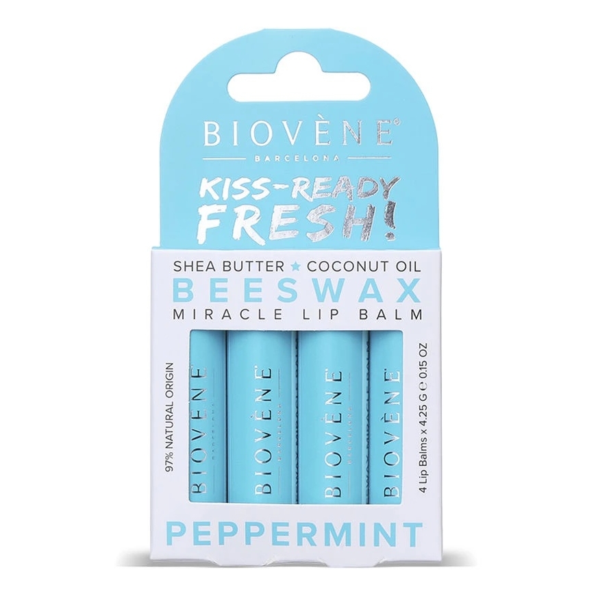 Biovene Kiss-Ready Fresh! Beeswax Peppermint Lūpų balzamas Set, 17 g