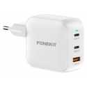 FoneKit GaN PD 100W - tīkla lādētājs, USB-C + USB-C + USB-A, balts FoneKit GaN PD 100W - tīkla lādētājs, USB-C + USB-C + USB-A, balts