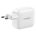 FoneKit GaN PD 100W - Power Adapter, USB-C + USB-C + USB-A, White FoneKit GaN PD 100W - Power Adapter, USB-C + USB-C + USB-A, White