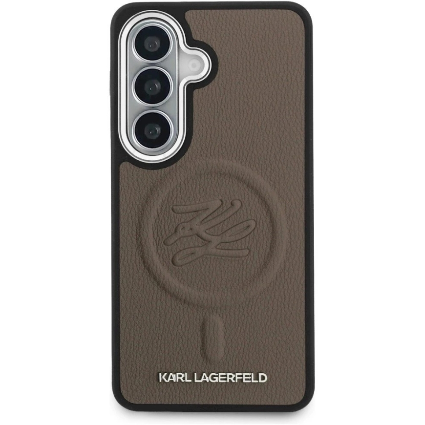 Karl Lagerfeld iebūvētā gredzenu inicialē MagSafe vāks Samsung Galaxy S26, brūns – 3