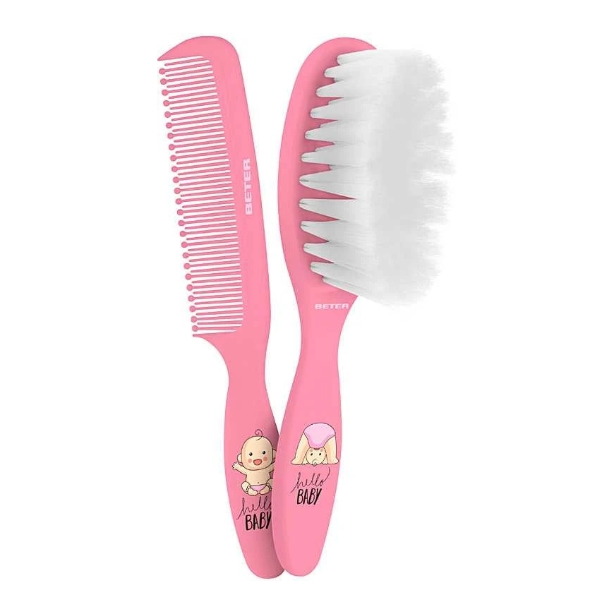 "Beter" baby brush and comb set in pink color – 2