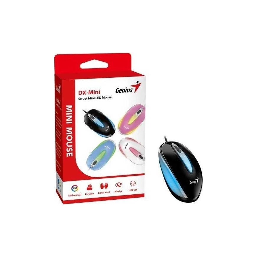 Genius Mouse DX-Mini, 1000DPI, optical, 3 buttons, with USB cable, black, classic, RGB lighting – 2
