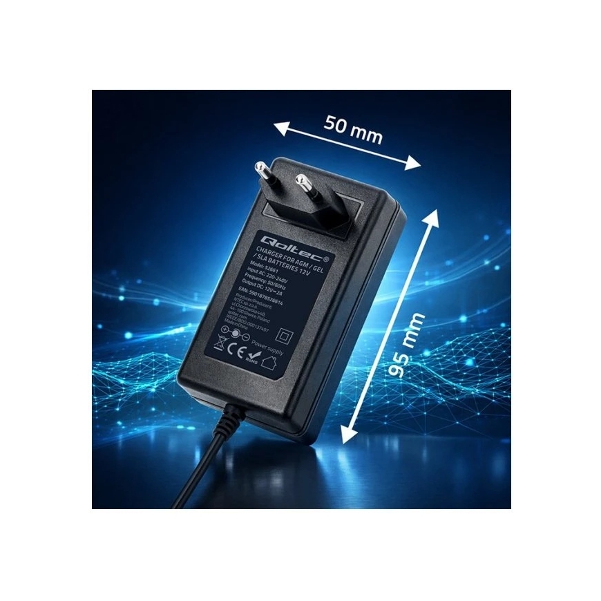 Qoltec Automaatne 12V 2A laadija AGM GEL akudele 5.5x2.1 1.8m kaabel – 2
