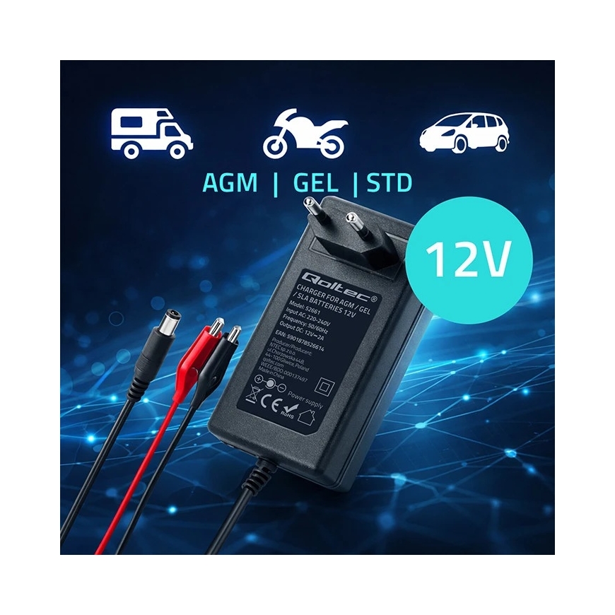 Qoltec Automaatne 12V 2A laadija AGM GEL akudele 5.5x2.1 1.8m kaabel – 4