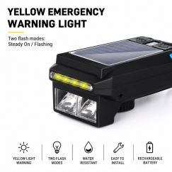 Solar Powered Bike Headlight with 120dB Horn, USB Rechargeable, 1000LM LED Bicycle Front Light, 4000mAh Battery, Emergency Warni