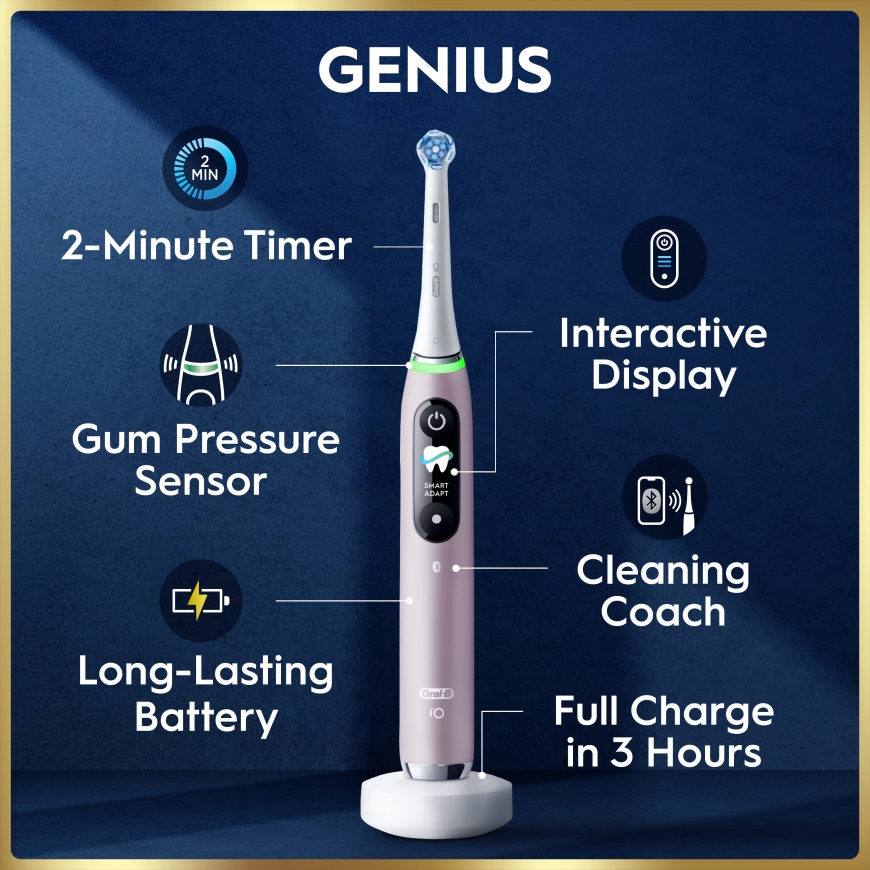 Oral-B iO9 elektriskā zobu birste, rozā + uzlādējams ceļojuma somiņš – 3