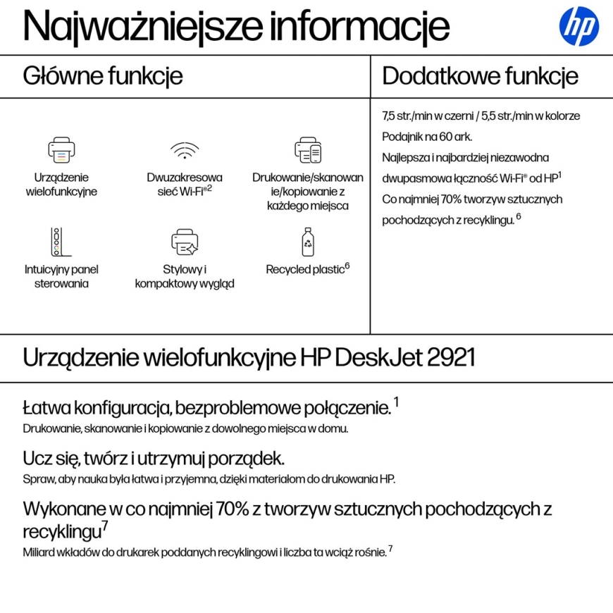 HP DeskJet 2921 Langaton Kaikki-yhdessä Väri-tulostin – 3