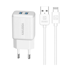iKaku KSC-373 tinklo įkroviklis (2 x USB) Lightning 2.4A 1m baltas