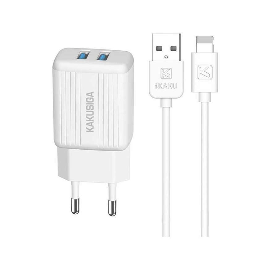 iKaku KSC-373 strāvas lādētājs (2 x USB) Lightning 2.4A 1m balts