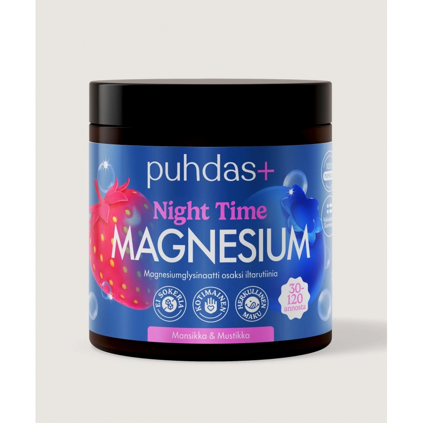 Puhdas+ Naktinis Magnezijus, Braškė-Mėlynė, 80 g