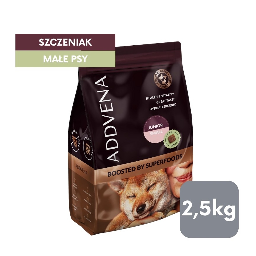ADDVENA Stiprināts ar superēdieniem Junior Mazais Liellopu gaļa - sausā suņu barība - 2,5kg – 2