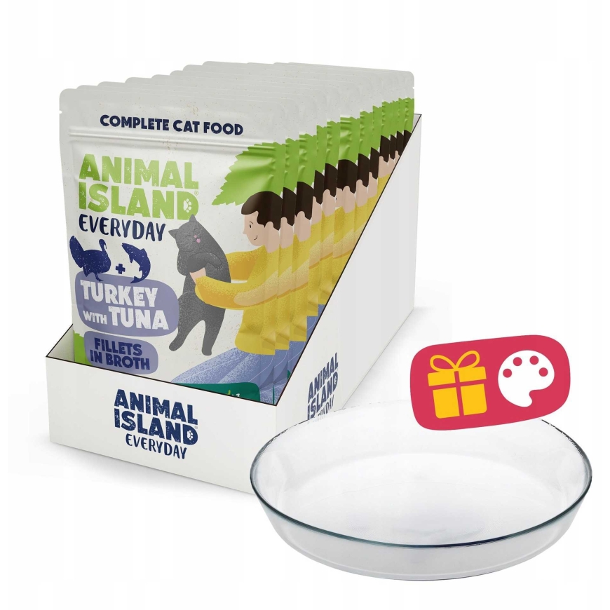 Animal Island ANIMAL ISLAND tītars ar tunzivīm 12x85g+šķīvis