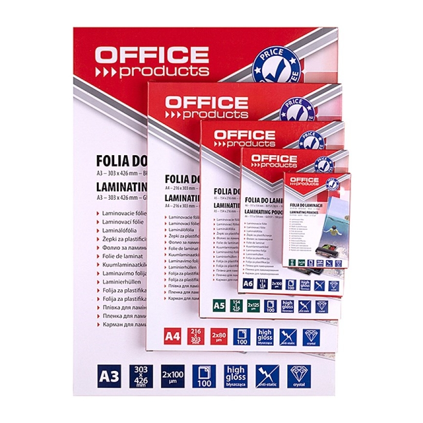 OFFICE PRODUCTS Laminating film, A4, 2x80 microns, glossy, 100 sheets, transparent – 2