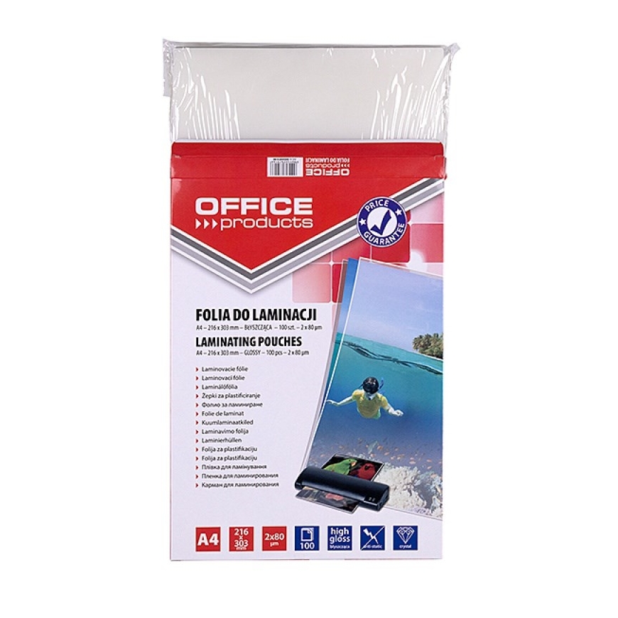 OFFICE PRODUCTS Laminaatfilm, A4, 2x80 mikronit, läikiv, 100 lehte, läbipaistev – 4