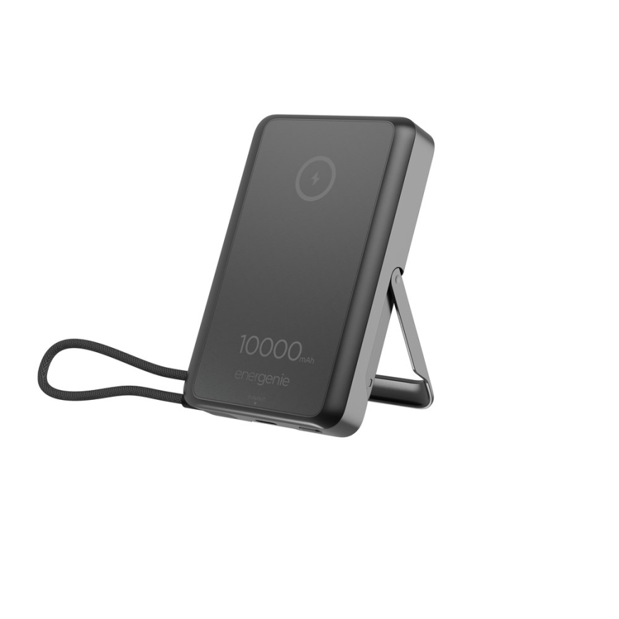 Gembird PB10-WPC15MS-01 Magnētiska bezvadu jaudas banks ar integrētu statīvu, 15W, 10000 mAh, melns