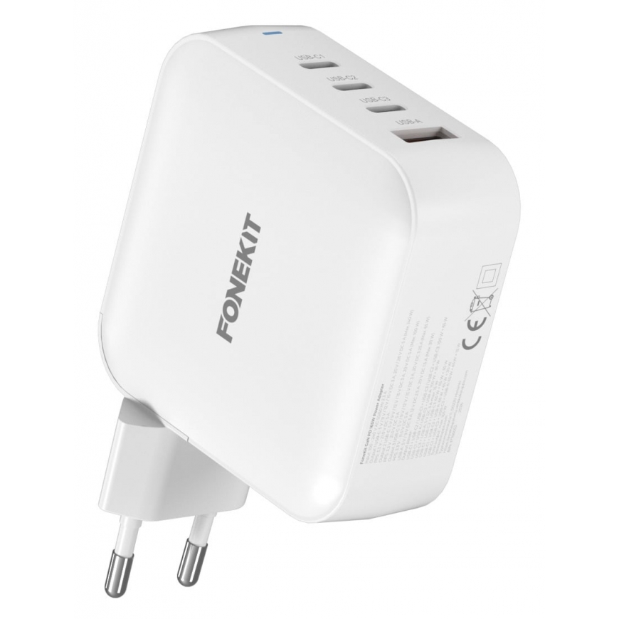 FoneKit GaN PD 165 W pikalaturi, 3 × USB-C + USB-A, valkoinen – 3