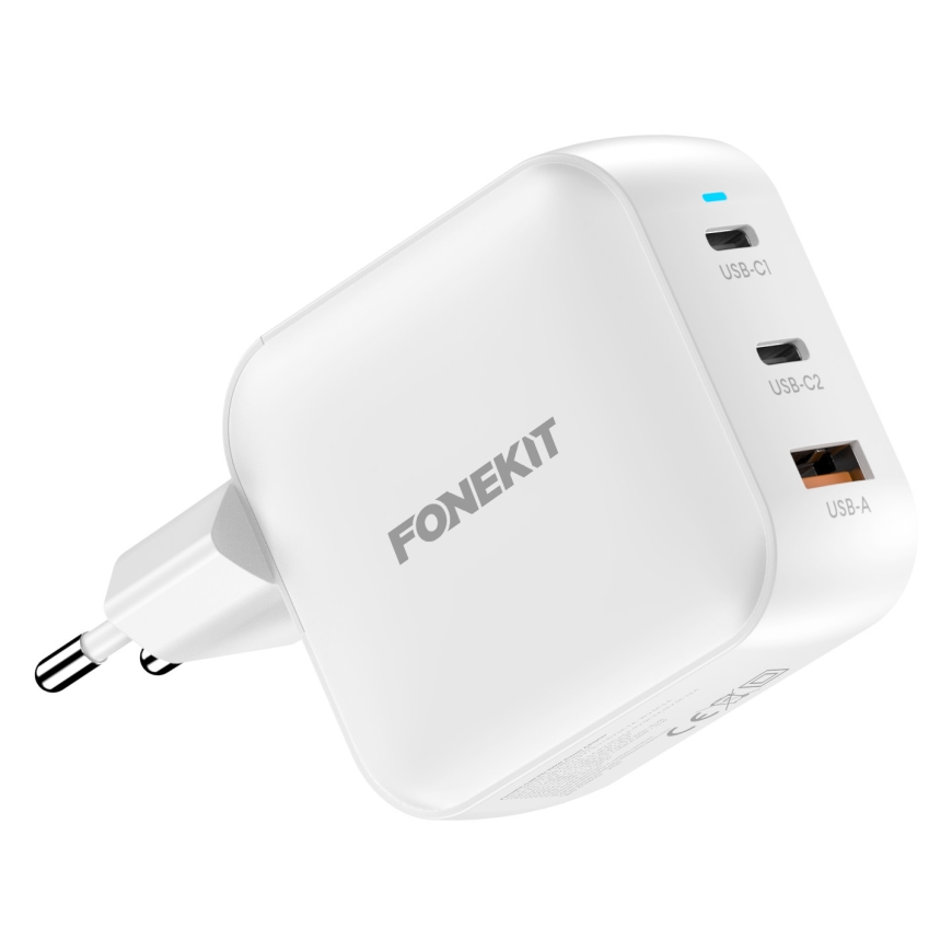 FoneKit GaN PD 100 W kiiruslaadija, 2 × USB-C + USB-A, valge – 3