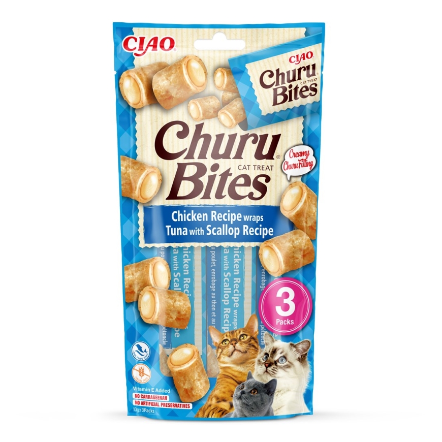 INABA Churu Bites Курица с тунцом и морскими гребешками - лакомства для кошек - 3x10 г