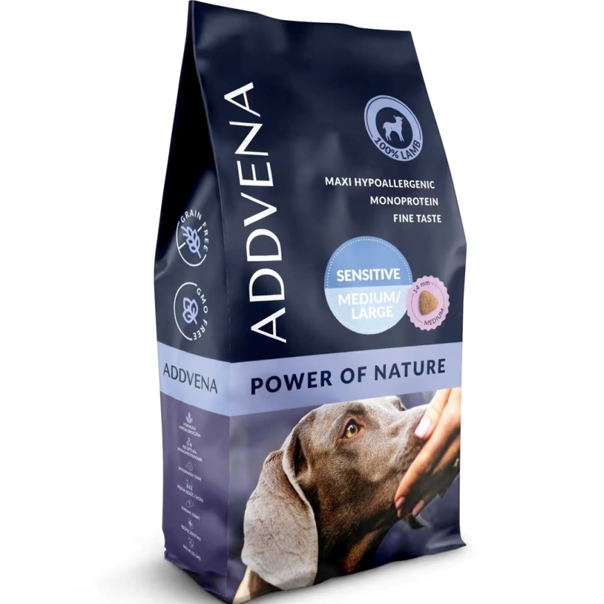 ADDVENA Dabas Spēks Pieaugušajiem Jutīgajiem Vidējiem/Lielajiem Mono Gaļas - sausais suņu ēdiens - 10kg