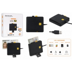 4-1 USB išmanusis kortelių skaitytuvas su SIM, SD ir Micro SD palaikymu, CAC skaitytuvas ID kortelėms, banko kortelėms, eID ir a